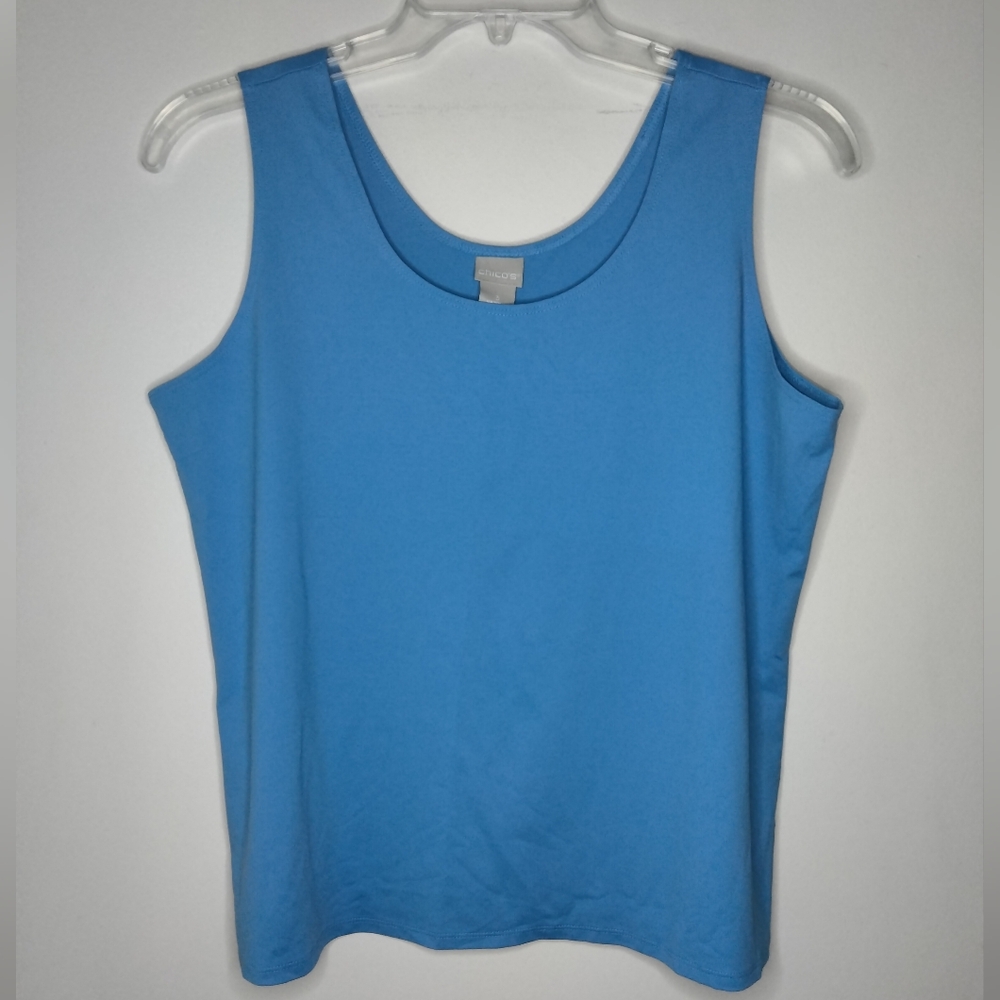 Chico's (Size 3/XL/16) Blue Stretch Scoop Neck Sleeveless Basic Layer Tank Top